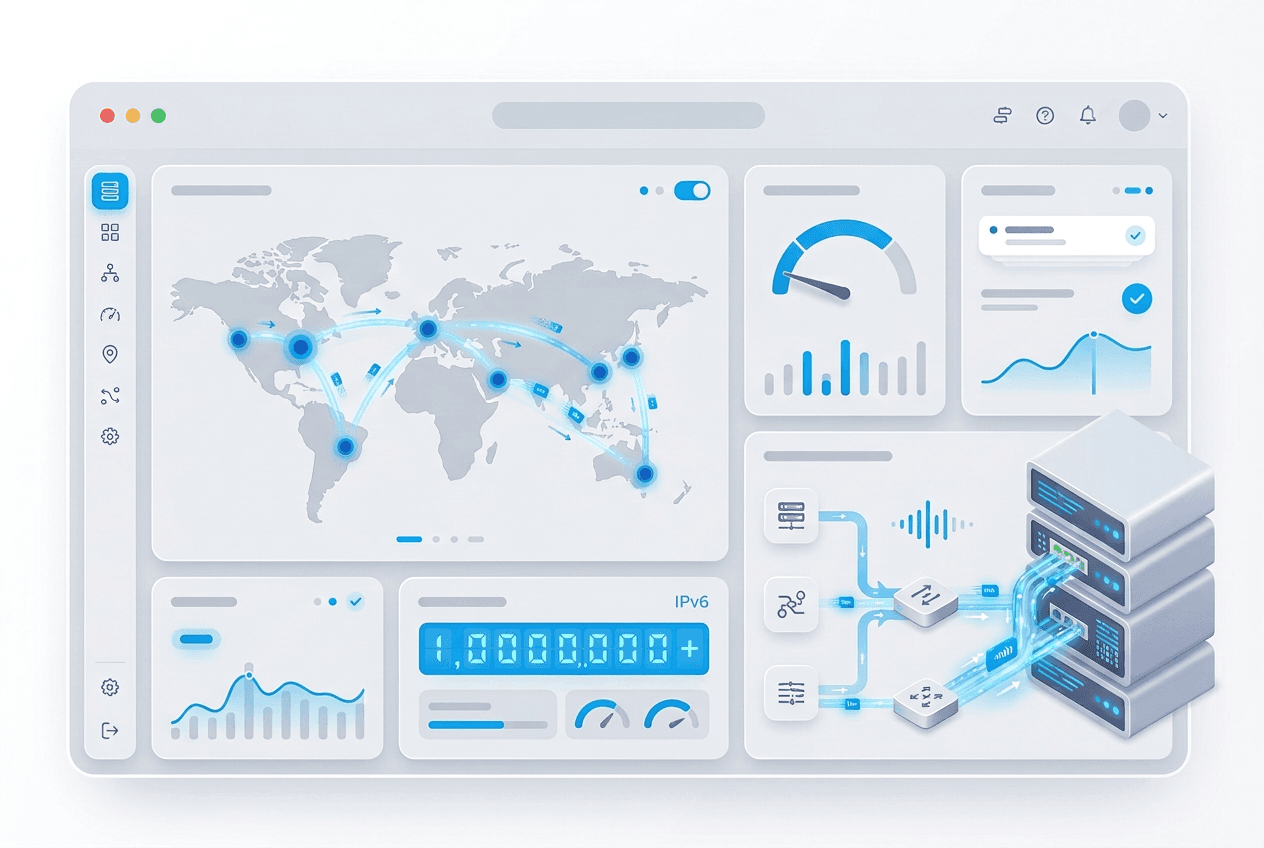 TrueProxies datacenter IPv6 proxies hero image showing proxy count pricing, 25 plus regions, session configuration, and low latency delivery